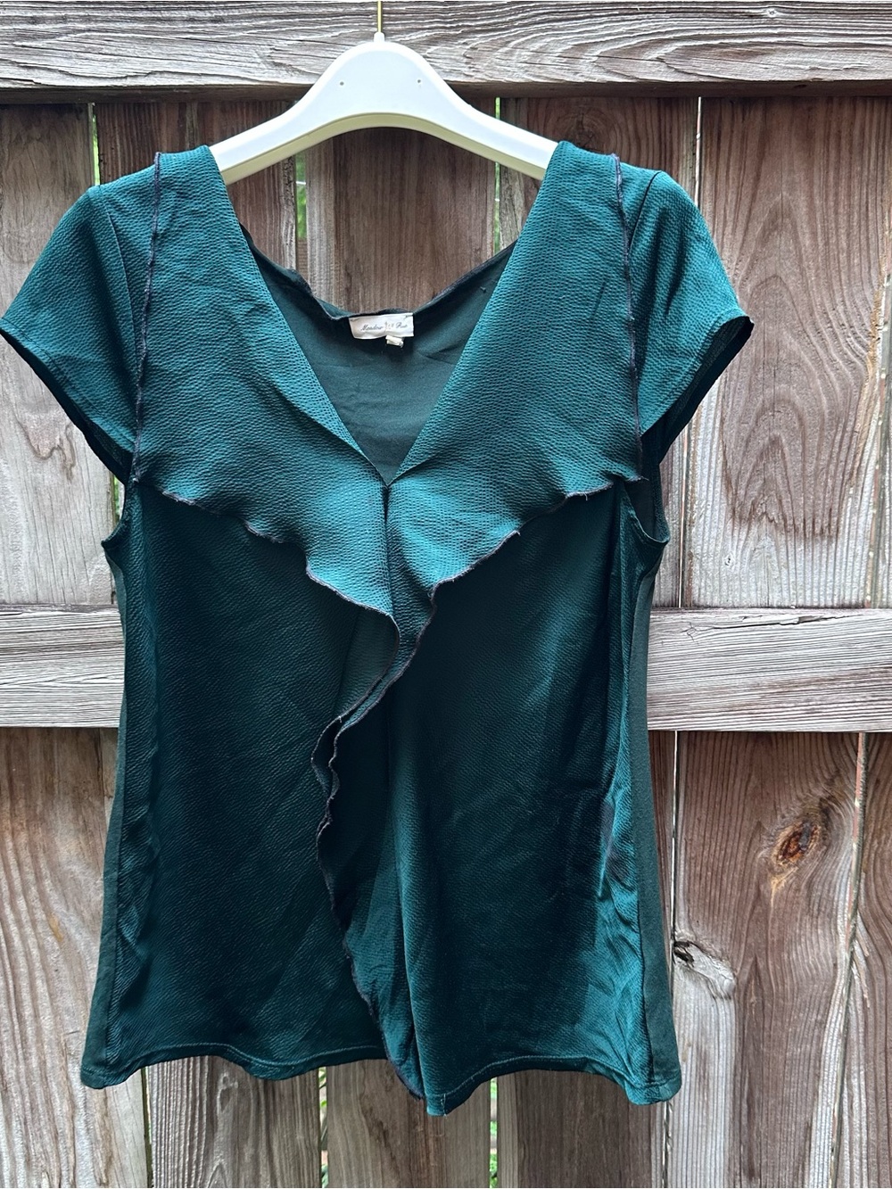 Anthropologie (Maeve) Dark Teal Ruffle-Trim Short Sleeve Blouse